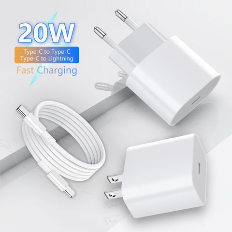 Image of 20W PD USB C to lightning chargers and cable kit for iphones 11 12 13 14 ipads