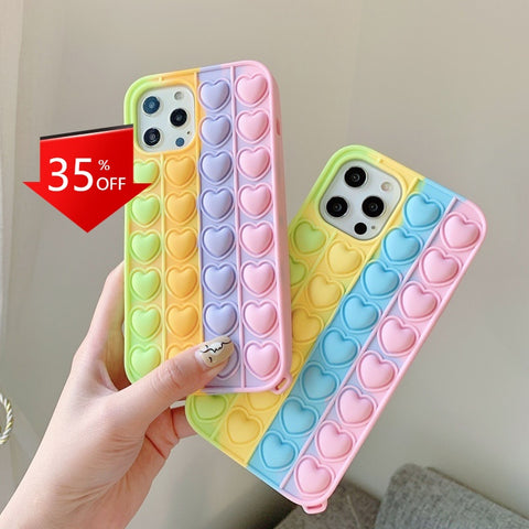 Image of Iphone 12 Mini 11 Pro max case Relive Stress POPIT Phone Casing for X XR XS Max 6 7 8 Plus SE 2 Love Heart GO Pop IT Toys Push Bubble Soft Silicone