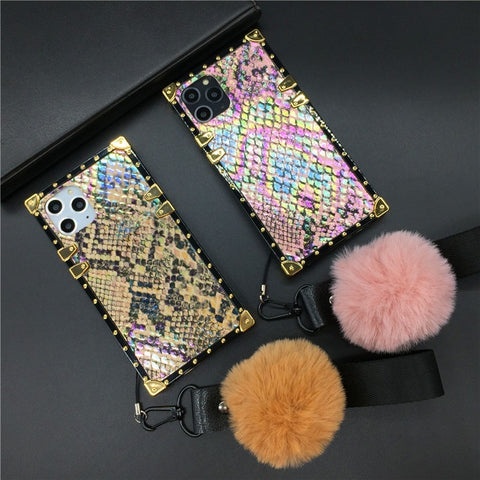 Image of Samsung Galaxy S20 Ultra S21 Plus Note 20 Ultra 10 9 8 S10 Plus S8 S9 A51 A50 A71 A70 Luxury Glitter Snake Cover Square Case