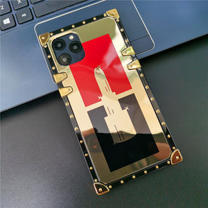 Case for iphone 12 PRO MAX X XS XR 11 Luxury Brand Sexy Red Lips for apple 6 6S 7 8 PLUS Glitter Lipstick Gold Mirror Square Phone Cover