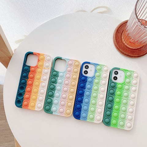 Image of Rainbow Phone Case For iPhone 12 11 Pro Max X XS Max XR 10 7 8 Plus SE 2020 Relive Stress Fidget Toys Bubble Soft Silicone Cover