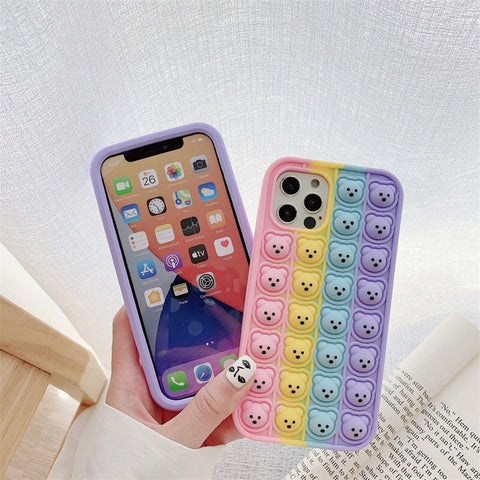 Image of Iphone 12 11 Pro Max case Cute Cartoon 3D bear toys push It bubble Phone Case ForX XR XS 6 6S 7 8 Plus SE Soft Silicone Cover Fundas go pop it