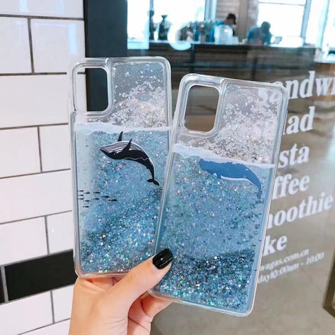 Image of iPhone 13 12 Mini 11 Pro Max Casing glitter liquid quicksand phone case For apple X XR XS Max SE 2020 with blue sea whale