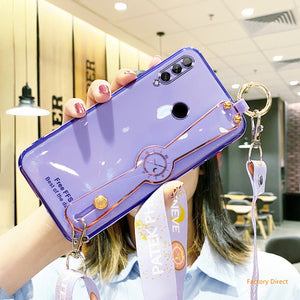 Samsung S10 10plus S20 PLUS ultra S21 S30 Casing Luxury 6D Shockproof Silicone Phone Case with Wrist strap Samsung Note 9 10 20 PLUS Back Cover  long lanyard