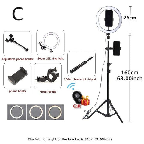 Image of 26cm Ring light with Stand Photography Youtube OEBLD LED Selfie Three-speed Cold Warm Lighting Dimmable LED Ring Light