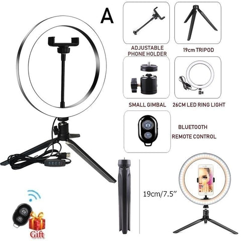 Image of 26cm Ring light with Stand Photography Youtube OEBLD LED Selfie Three-speed Cold Warm Lighting Dimmable LED Ring Light