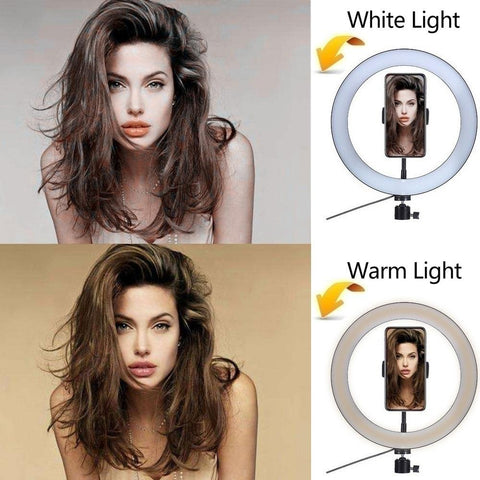 Image of 26cm Ring light with Stand Photography Youtube OEBLD LED Selfie Three-speed Cold Warm Lighting Dimmable LED Ring Light