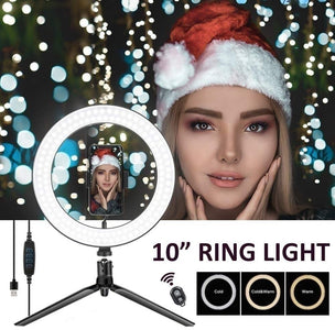 26cm Ring light with Stand Photography Youtube OEBLD LED Selfie Three-speed Cold Warm Lighting Dimmable LED Ring Light