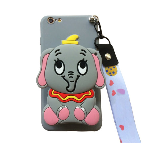 Image of iphoneX XR Xsmax apple 8 7 6 plus phone case 3D Cartoon Purse Soft Case Zipper Wallet Phone Back Cover Shell with neck strap