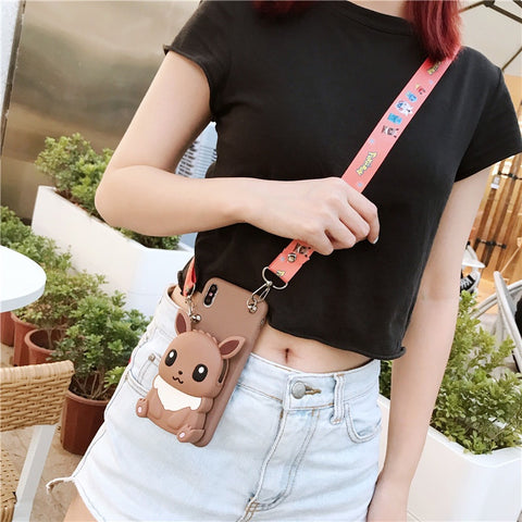 Image of iPhone8 8plus 7 7plus 6 6plus phone Case Coin Purse Wallet Phone Stand Case Neck Strap