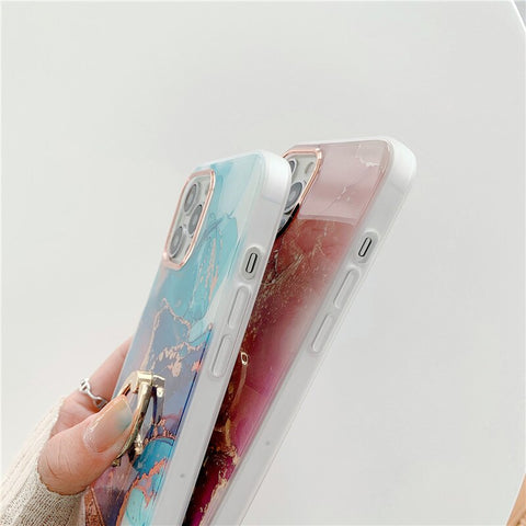 Image of Finger Ring Holder Marble Phone Cases For iphone 12 Mini XS 11 Pro Max X XR SE 2020 7 8 Plus Case Silicone Soft TPU Back Cover