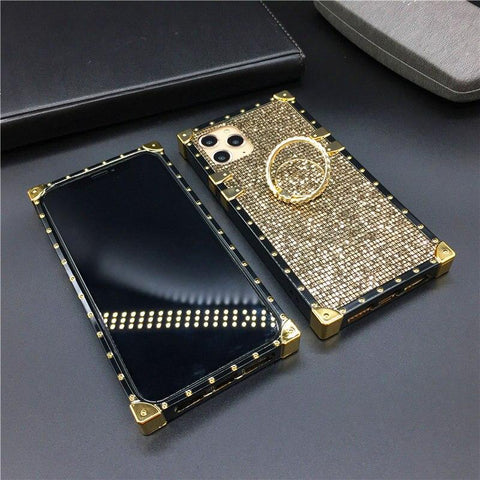 Image of Luxury Bling Cover Square Gold Glitter Phone Case ring holder for Samsung A32 A52 A72 A42 A50 A70 A51 A71 A12 A10S A20S A31 A9 A22 M20 M30S