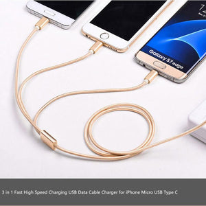 3in1 High Speed Charging Cable Charger for iPhone Micro USB Android and Type C