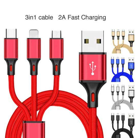 Image of 3 in1 2A Fast Charging Braided Cable for iPhone Android Type C