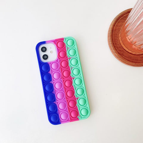 Image of Rainbow Phone Case For iPhone 12 11 Pro Max X XS Max XR 10 7 8 Plus SE 2020 Relive Stress Fidget Toys Bubble Soft Silicone Cover