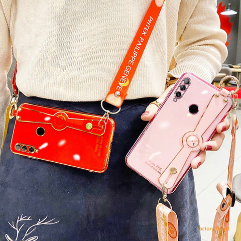 Image of Samsung S10 10plus S20 PLUS ultra S21 S30 Casing Luxury 6D Shockproof Silicone Phone Case with Wrist strap Samsung Note 9 10 20 PLUS Back Cover  long lanyard