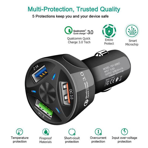 Image of 35W 7A QC3.0 3 USB ports Fast Car Charger