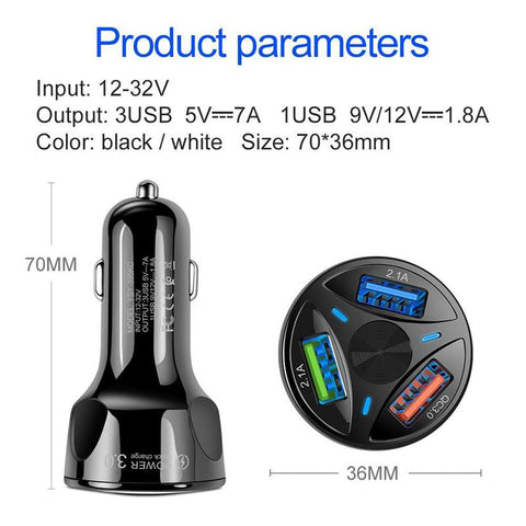 Image of 35W 7A QC3.0 3 USB ports Fast Car Charger