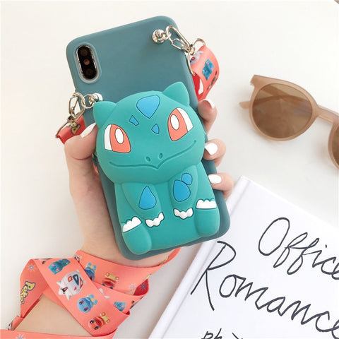 Image of iPhone11 pro max 12 mini Apple X XR XS MAX Case Coin Purse Wallet Phone Stand Case Neck Strap