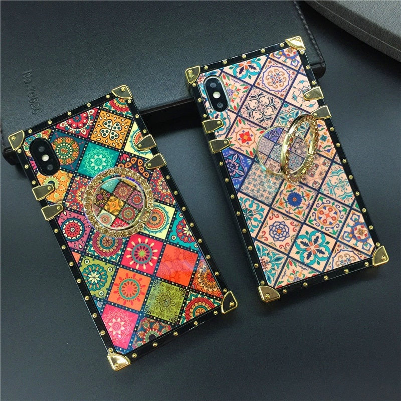 For Samsung S21 S20 S10 S9 Note20 10 9 Luxury Vintage Square Leather Phone  Case