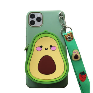 iphoneX XR Xsmax apple 8 7 6 plus phone case 3D Cartoon Purse Soft Case Zipper Wallet Phone Back Cover Shell with neck strap