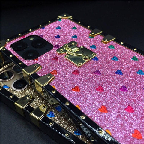 Image of Luxury Glitter Cover Heart Square Phone Case for Samsung Galaxy A32 A22 A42 A52 A72 A71 A70 A50 A12 A31 A30 A51 A10E A20E A21S