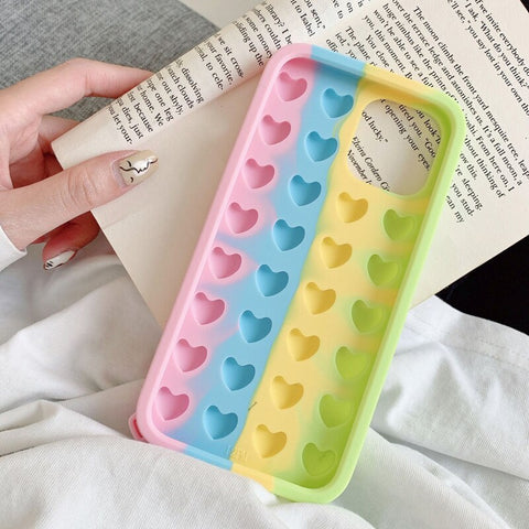 Image of Iphone 12 Mini 11 Pro max case Relive Stress POPIT Phone Casing for X XR XS Max 6 7 8 Plus SE 2 Love Heart GO Pop IT Toys Push Bubble Soft Silicone