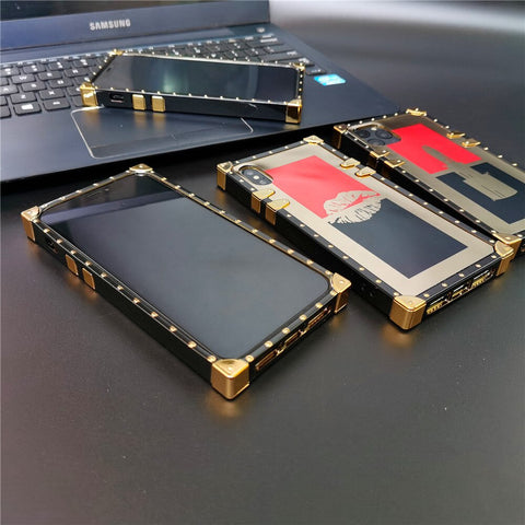 Image of Case for iphone 12 PRO MAX X XS XR 11 Luxury Brand Sexy Red Lips for apple 6 6S 7 8 PLUS Glitter Lipstick Gold Mirror Square Phone Cover
