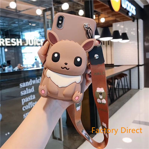 Image of Samsung A11 21S  A31 A71 phone case GalaxyA5 A6 A9 A10S A20S A12 A22 A32 A42 A52  pop mon go casing with card wallet change purchase key card bag with cross body strap back cover