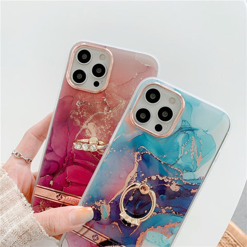 Image of Finger Ring Holder Marble Phone Cases For iphone 12 Mini XS 11 Pro Max X XR SE 2020 7 8 Plus Case Silicone Soft TPU Back Cover