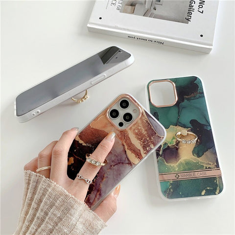 Image of Finger Ring Holder Marble Phone Cases For iphone 12 Mini XS 11 Pro Max X XR SE 2020 7 8 Plus Case Silicone Soft TPU Back Cover