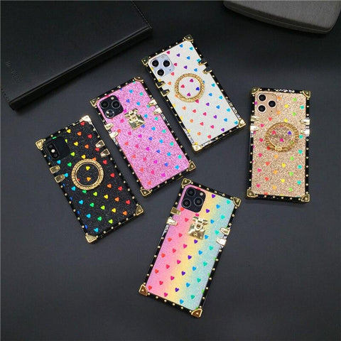 Image of Luxury Glitter Cover Heart Square Phone Case for Samsung Galaxy A32 A22 A42 A52 A72 A71 A70 A50 A12 A31 A30 A51 A10E A20E A21S