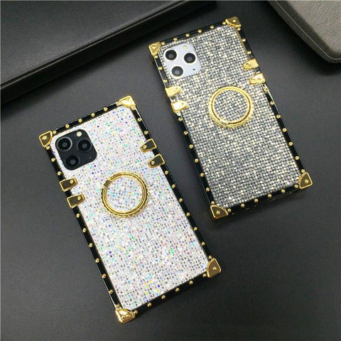 Image of Luxury Bling Cover Square Gold Glitter Phone Case ring holder for Samsung A32 A52 A72 A42 A50 A70 A51 A71 A12 A10S A20S A31 A9 A22 M20 M30S