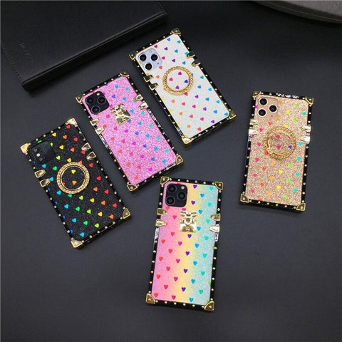 Image of Luxury Glitter Cover Heart Square Phone Case for Samsung Galaxy A32 A22 A42 A52 A72 A71 A70 A50 A12 A31 A30 A51 A10E A20E A21S