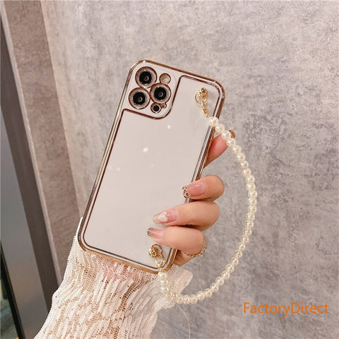 Image of Electroplatin Pearl Bracelet Phone Case with lanyard for IPhone 12 MAX 11 Pro XS XR X 7 8 Plus Protection Back Cove