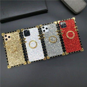 Luxury Bling Cover Square Gold Glitter Phone Case ring holder for Samsung A32 A52 A72 A42 A50 A70 A51 A71 A12 A10S A20S A31 A9 A22 M20 M30S