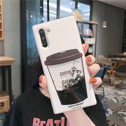 Image of iPhone 12 Mini 11 Pro Max fashion shining Casing coffee cup glitter liquid quicksand phone case For apple X XR XS Max SE 2020 with flowing coffees