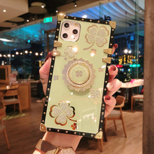 Samsung S20plus Luxury square clover case S10 S9 S8 note10 9 A50 A70 A71 A51 A21s soft back cover sharp edge fancy mobile phone case with ring bracket holder