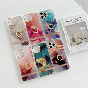 Finger Ring Holder Marble Phone Cases For iphone 12 Mini XS 11 Pro Max X XR SE 2020 7 8 Plus Case Silicone Soft TPU Back Cover