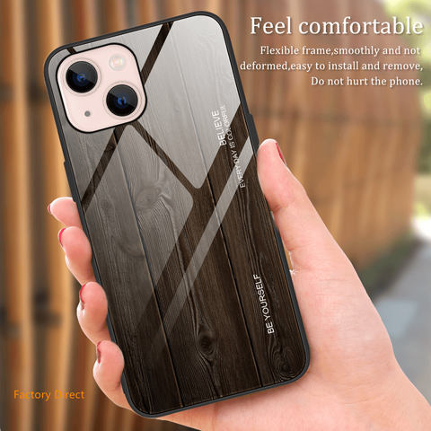 Image of Wood grain design tempered glass phone case back cover for Oneplus