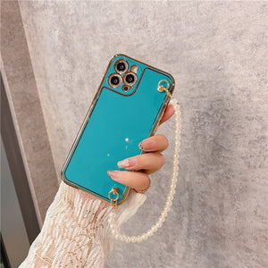 Electroplatin Pearl Bracelet Phone Case with lanyard for IPhone 12 MAX 11 Pro XS XR X 7 8 Plus Protection Back Cove