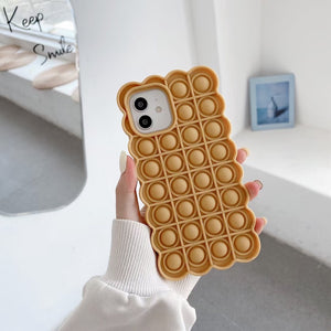 Phone Case for Iphone 11 12 Pro Max Mini Xs Max Xr X 6 7 8 Plus Se 2020 Cute Cookies Relief Stress Toy Bubble Soft Cover