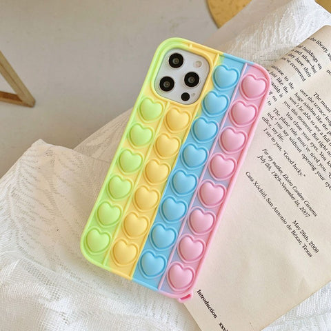 Image of Iphone 12 Mini 11 Pro max case Relive Stress POPIT Phone Casing for X XR XS Max 6 7 8 Plus SE 2 Love Heart GO Pop IT Toys Push Bubble Soft Silicone