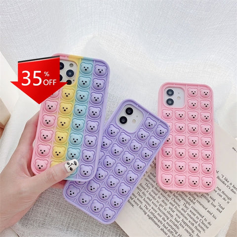 Image of Iphone 12 11 Pro Max case Cute Cartoon 3D bear toys push It bubble Phone Case ForX XR XS 6 6S 7 8 Plus SE Soft Silicone Cover Fundas go pop it
