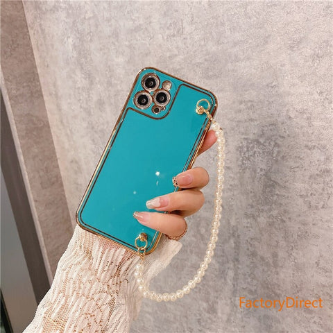 Image of Electroplatin Pearl Bracelet Phone Case with lanyard for IPhone 12 MAX 11 Pro XS XR X 7 8 Plus Protection Back Cove
