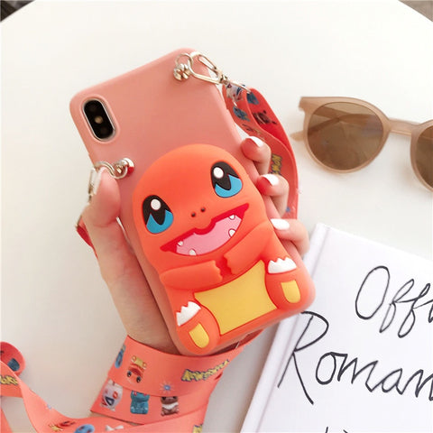 Image of iPhone11 pro max 12 mini Apple X XR XS MAX Case Coin Purse Wallet Phone Stand Case Neck Strap