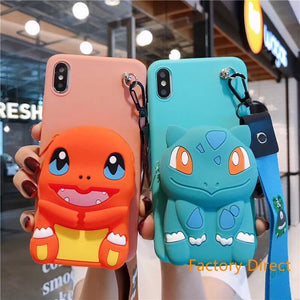 Samsung A11 21S  A31 A71 phone case GalaxyA5 A6 A9 A10S A20S A12 A22 A32 A42 A52  pop mon go casing with card wallet change purchase key card bag with cross body strap back cover