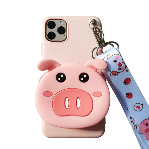 Image of iphoneX XR Xsmax apple 8 7 6 plus phone case 3D Cartoon Purse Soft Case Zipper Wallet Phone Back Cover Shell with neck strap