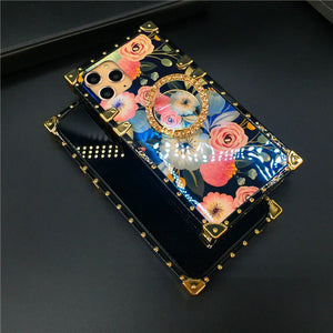 Luxury Gold Plating Floral Laser Flower Square Cover For iPhones