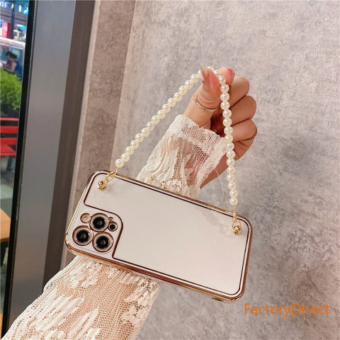 Image of Electroplatin Pearl Bracelet Phone Case with lanyard for IPhone 12 MAX 11 Pro XS XR X 7 8 Plus Protection Back Cove